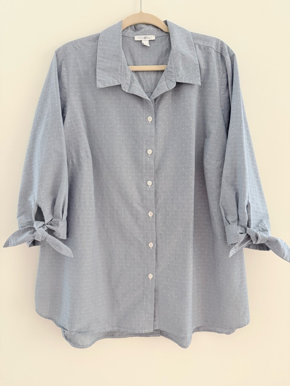 Roz & Ali Light Blue Dot Button-Front Blouse